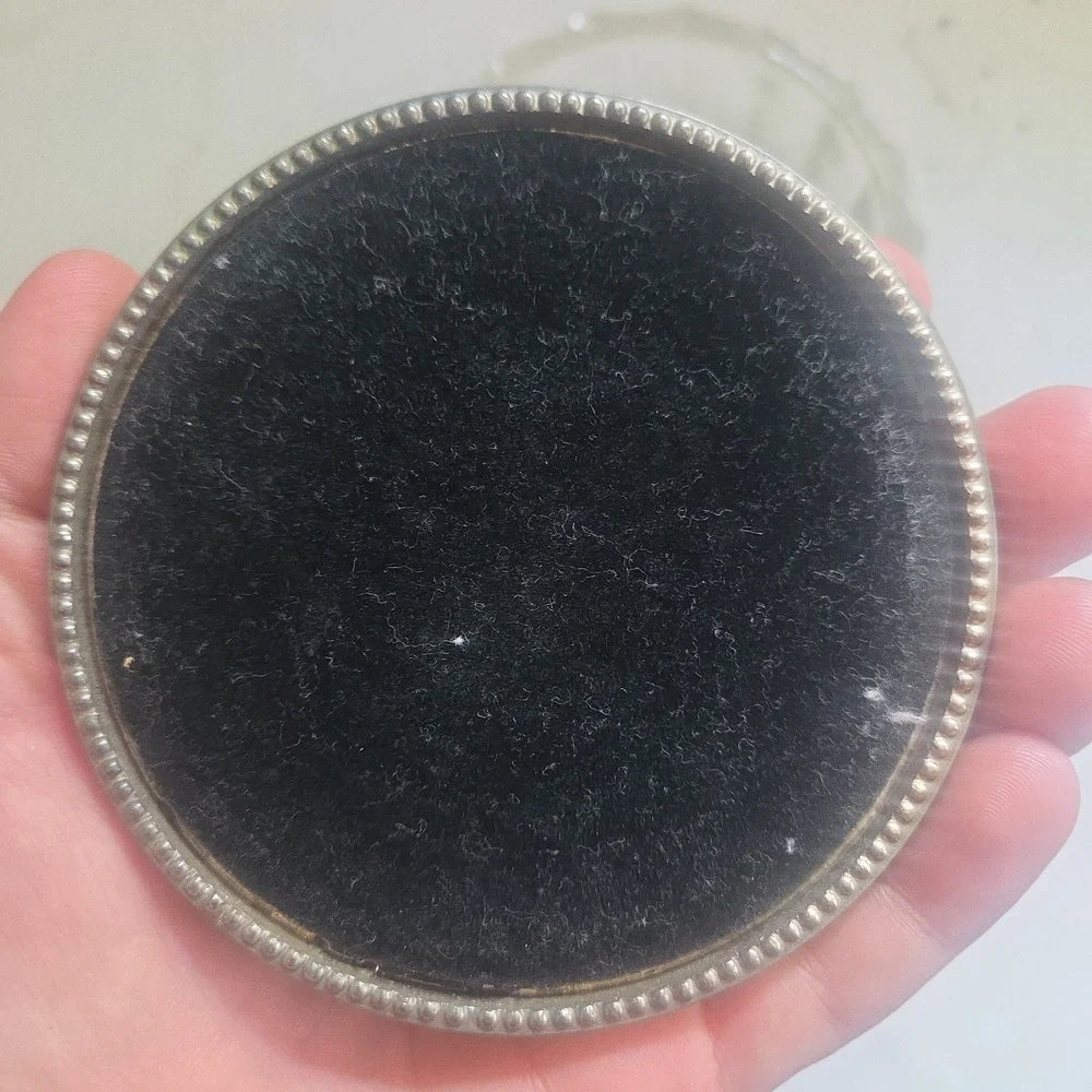 Vintage Glass Powder Jar Silver Plated Embossed Lid Vanity Trinket Box Mirror
